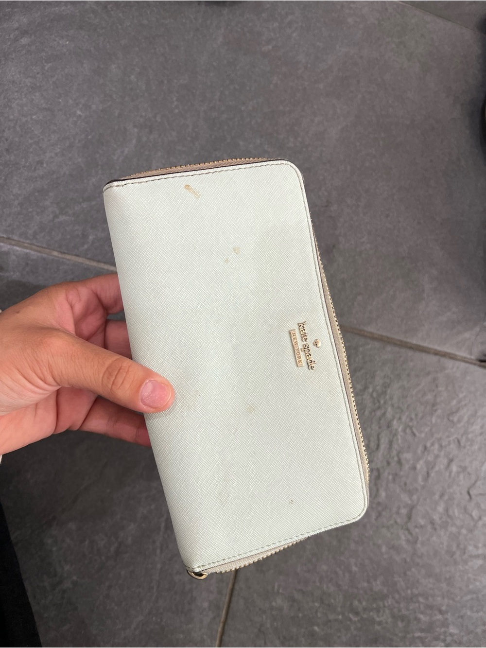 kate spade Pale Mint Saffiano Zip Wallet with Gold Logo